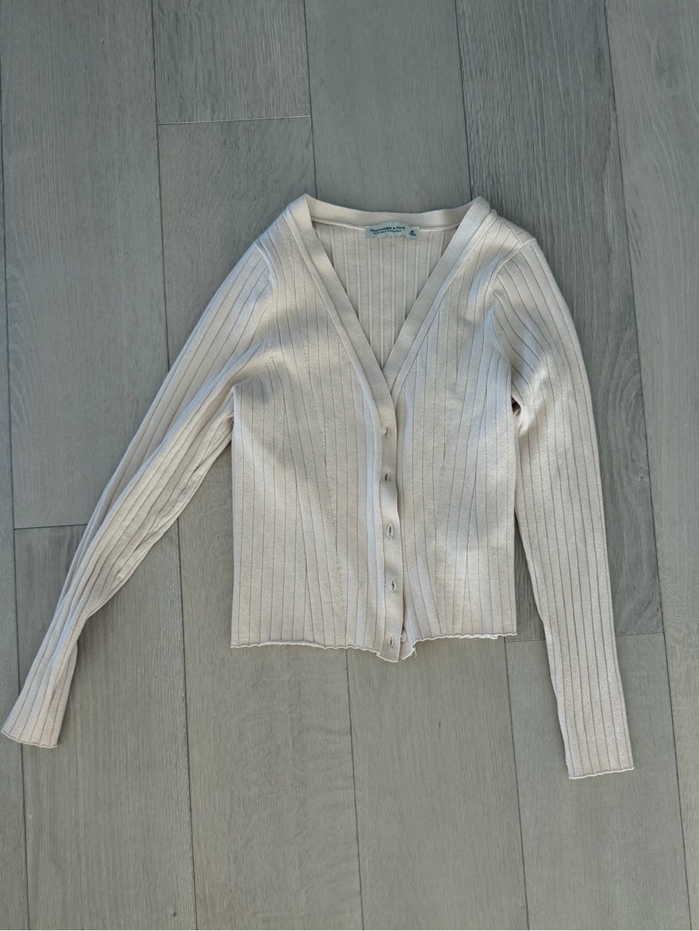 Abercrombie & Fitch Ivory Ribbed V-Neck Button Cardigan - Picture 1 of 5